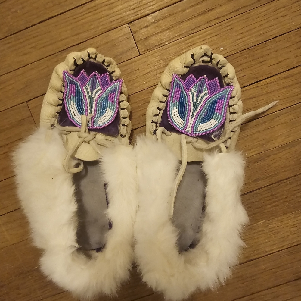 Moccasins with Purple and White Beading